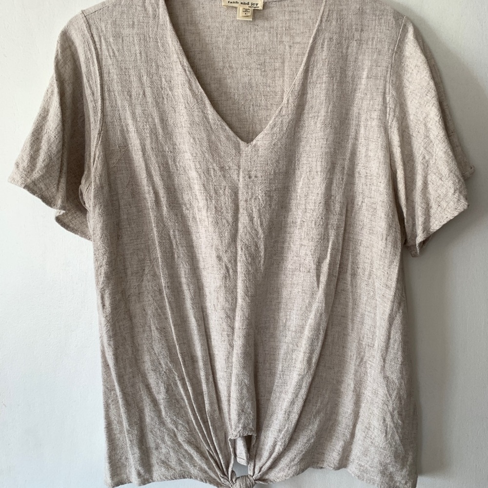 Faith & Joy linen blend tie front blouse